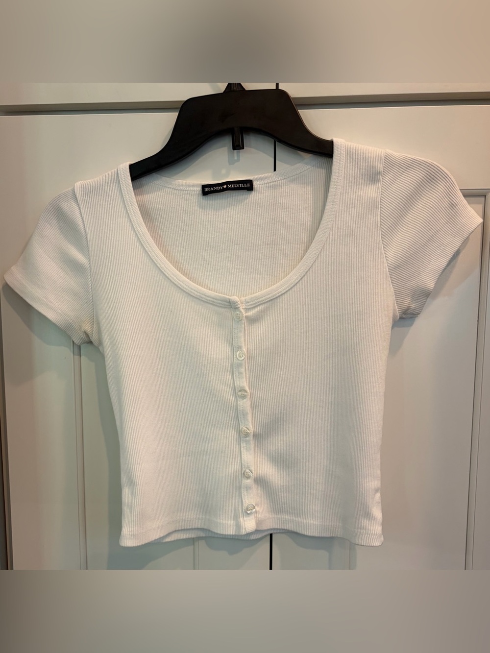 Brandy Melville White Ribbed Zelly Top, Button-Front, one size